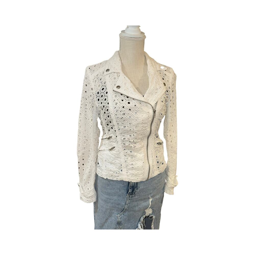Vintage 2000s International Concepts Women's Lace Moto Jacket‎ Small White